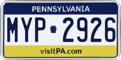 PA license plate MYP2926
