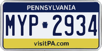 PA license plate MYP2934