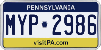 PA license plate MYP2986