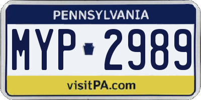 PA license plate MYP2989
