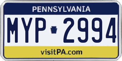 PA license plate MYP2994
