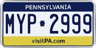 PA license plate MYP2999