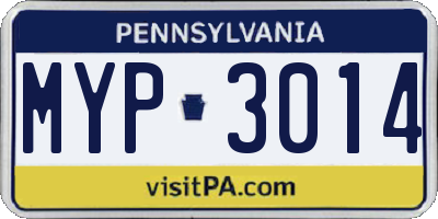 PA license plate MYP3014
