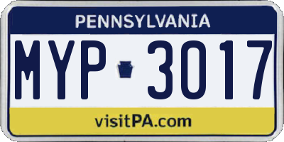 PA license plate MYP3017