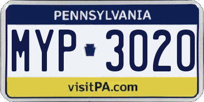 PA license plate MYP3020