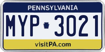 PA license plate MYP3021