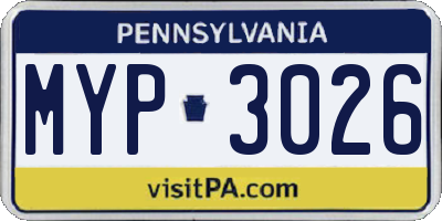 PA license plate MYP3026