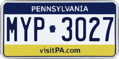 PA license plate MYP3027