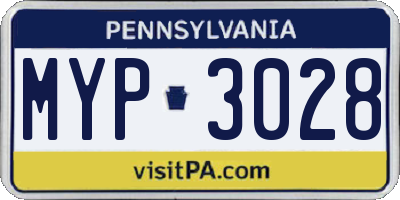 PA license plate MYP3028