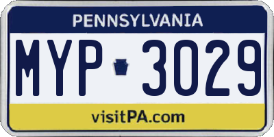 PA license plate MYP3029