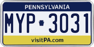 PA license plate MYP3031