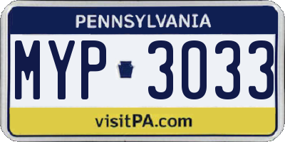 PA license plate MYP3033