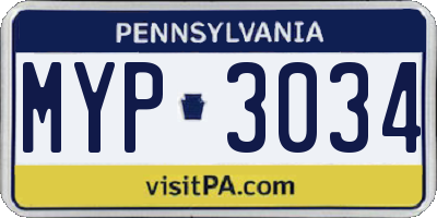 PA license plate MYP3034