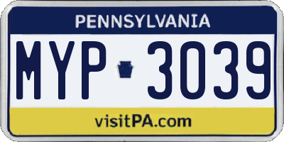 PA license plate MYP3039