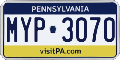 PA license plate MYP3070