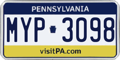 PA license plate MYP3098