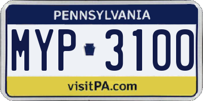 PA license plate MYP3100