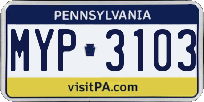 PA license plate MYP3103