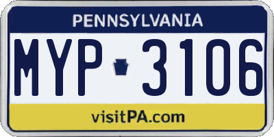 PA license plate MYP3106