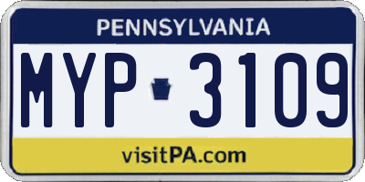 PA license plate MYP3109