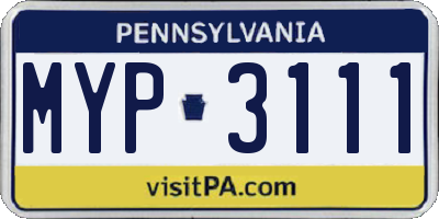 PA license plate MYP3111