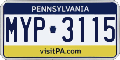 PA license plate MYP3115