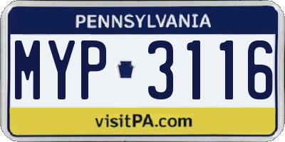 PA license plate MYP3116
