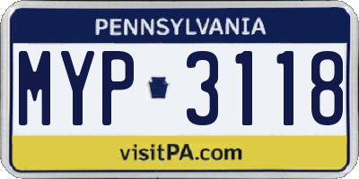 PA license plate MYP3118