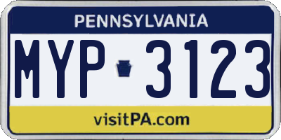 PA license plate MYP3123