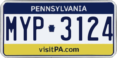 PA license plate MYP3124