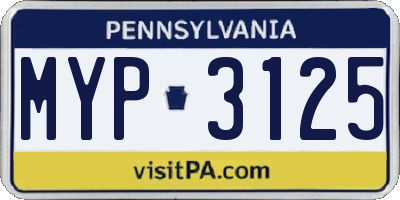 PA license plate MYP3125