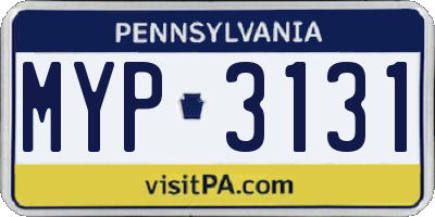 PA license plate MYP3131