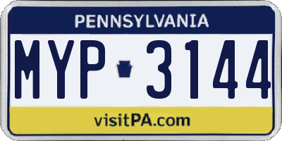 PA license plate MYP3144