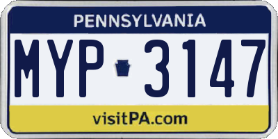 PA license plate MYP3147