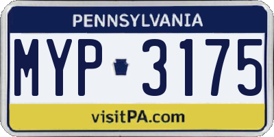 PA license plate MYP3175