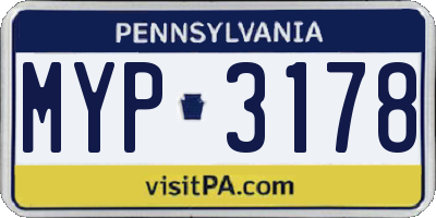 PA license plate MYP3178