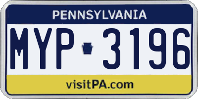 PA license plate MYP3196
