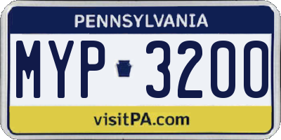 PA license plate MYP3200
