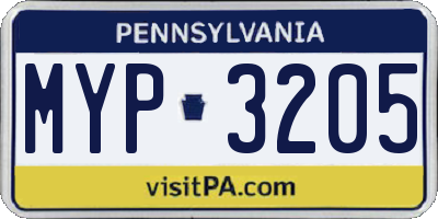 PA license plate MYP3205