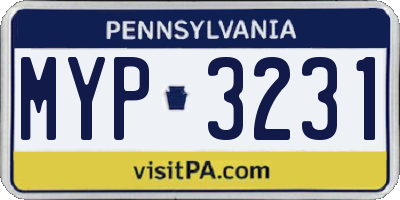 PA license plate MYP3231