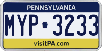 PA license plate MYP3233