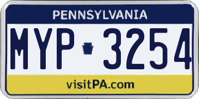 PA license plate MYP3254