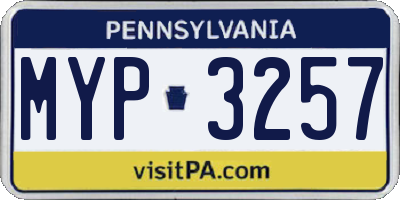 PA license plate MYP3257