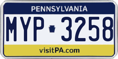 PA license plate MYP3258