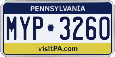 PA license plate MYP3260