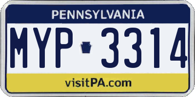 PA license plate MYP3314