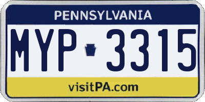 PA license plate MYP3315