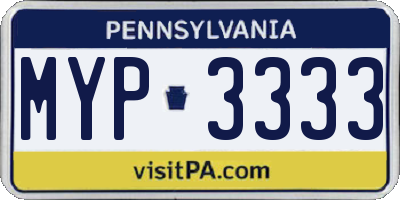 PA license plate MYP3333