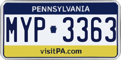 PA license plate MYP3363