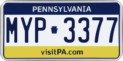 PA license plate MYP3377
